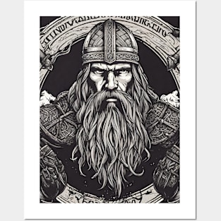 Norseman Glory Viking Beard Helmet Warrior Grey Posters and Art